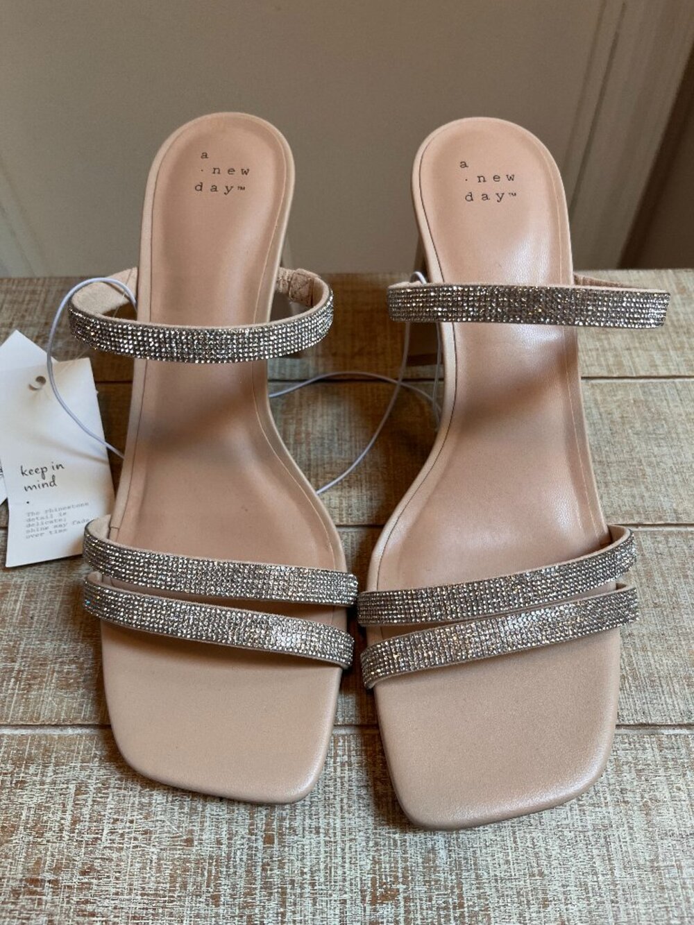 A New Day Rhinestone Block Heel Sandals Women's Size 9.5 NWT
